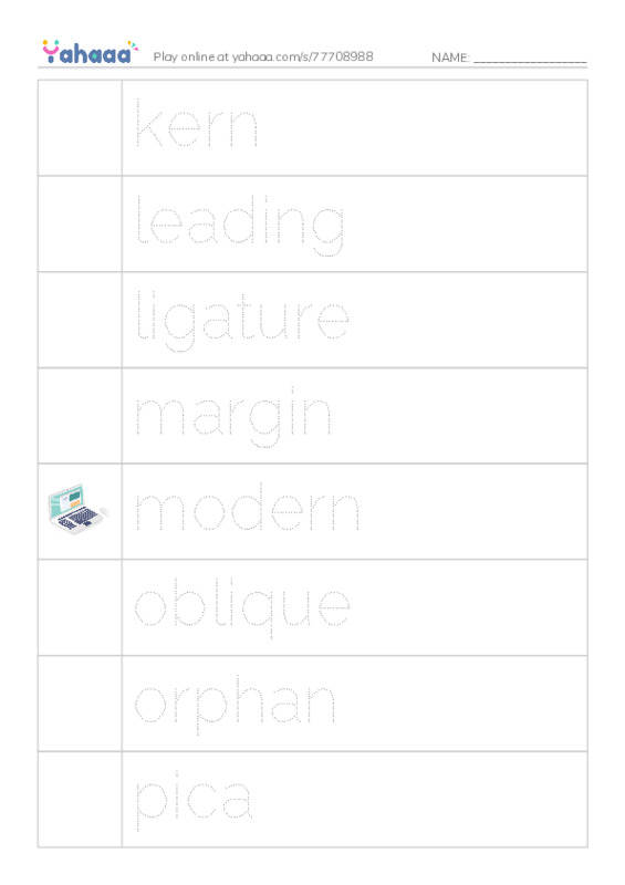 Common Nouns in English: typography 3 PDF one column image words