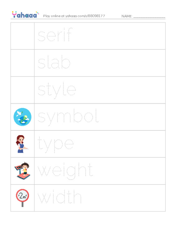 Common Nouns in English: typography 4 PDF one column image words