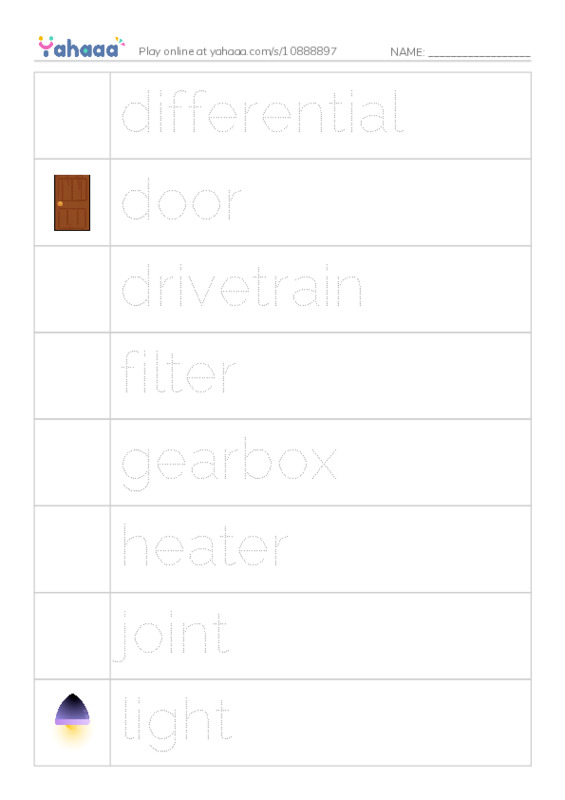Common Nouns in English: car parts 2 PDF one column image words