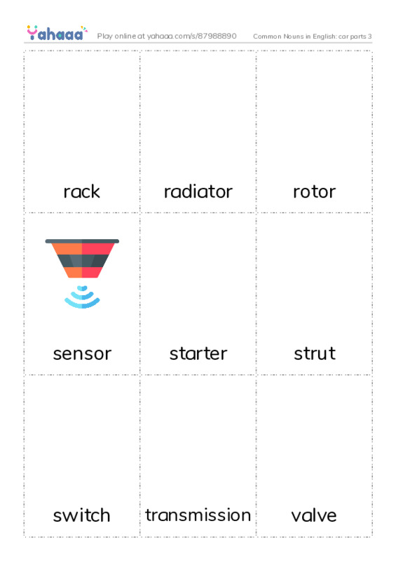 Common Nouns in English: car parts 3 PDF flaschards with images