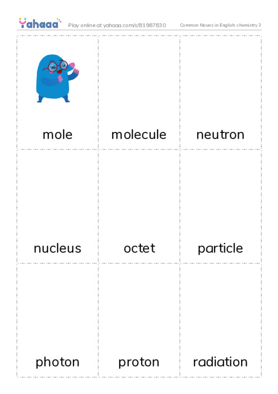 Common Nouns in English: chemistry 3 PDF flaschards with images
