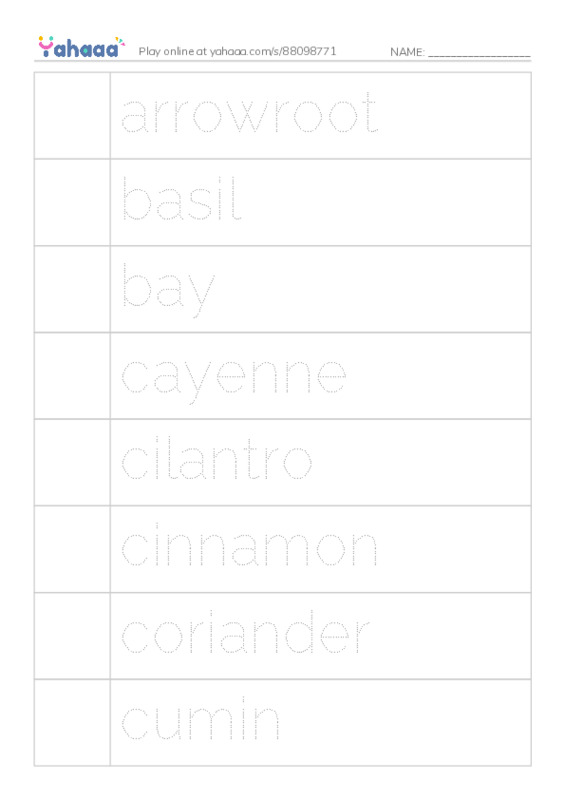 Common Nouns in English: seasonings 1 PDF one column image words