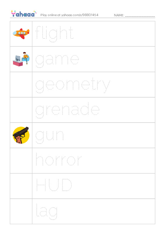 Common Nouns in English: gaming 2 PDF one column image words