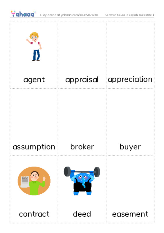 Common Nouns in English: real estate 1 PDF flaschards with images