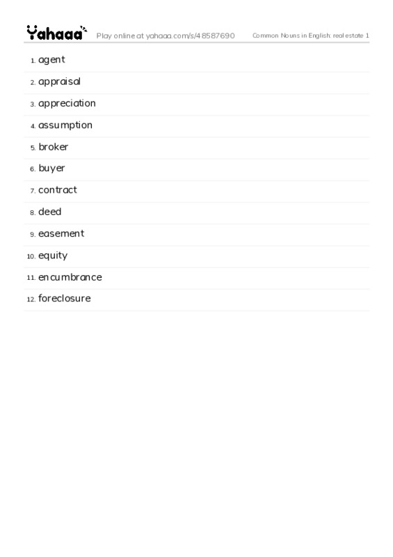 Common Nouns in English: real estate 1 PDF words glossary
