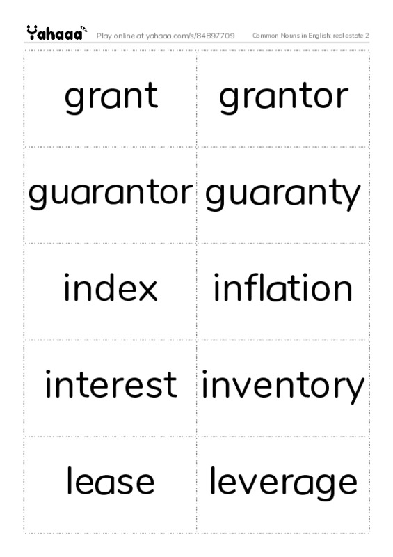 Common Nouns in English: real estate 2 PDF two columns flashcards