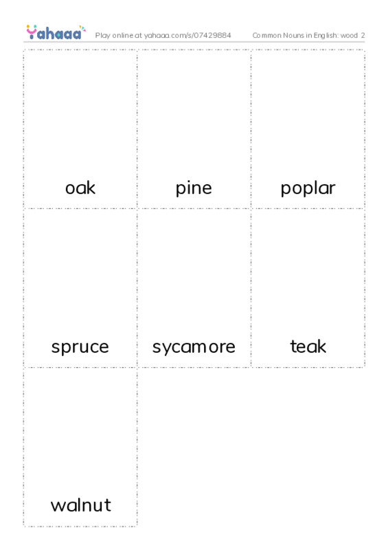 Common Nouns in English: wood 2 PDF flaschards with images