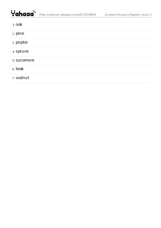 Common Nouns in English: wood 2 PDF words glossary