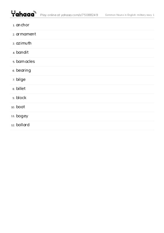 Common Nouns in English: military navy 1 PDF words glossary