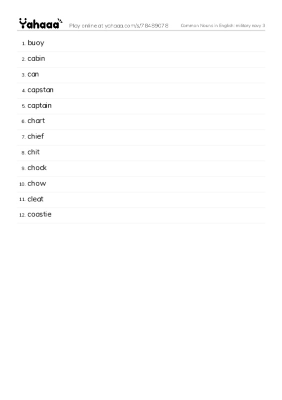 Common Nouns in English: military navy 3 PDF words glossary