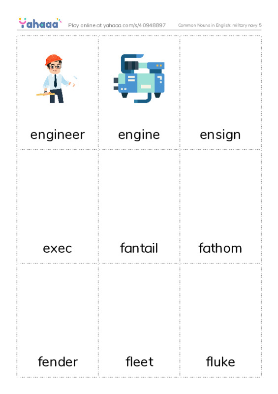 Common Nouns in English: military navy 5 PDF flaschards with images