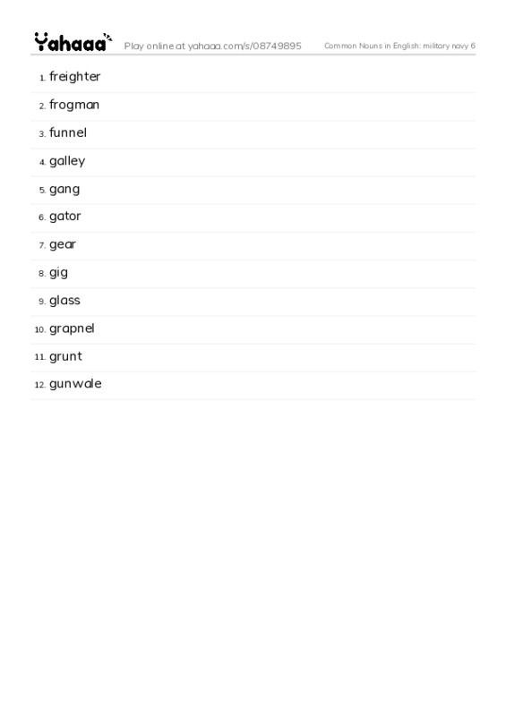 Common Nouns in English: military navy 6 PDF words glossary