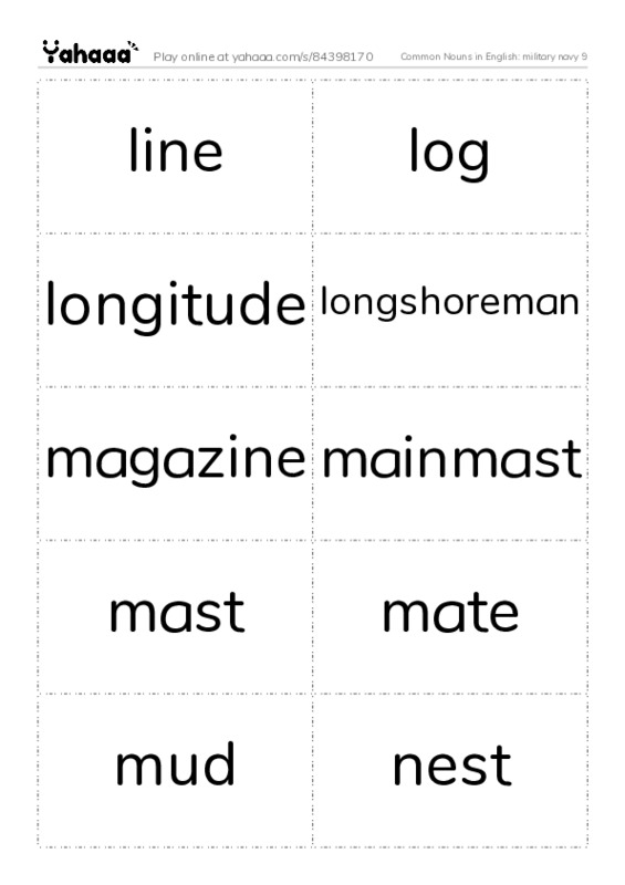 Common Nouns in English: military navy 9 PDF two columns flashcards