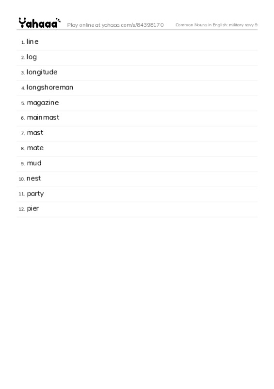 Common Nouns in English: military navy 9 PDF words glossary