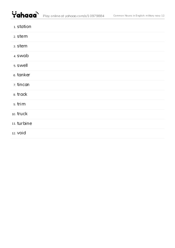 Common Nouns in English: military navy 12 PDF words glossary