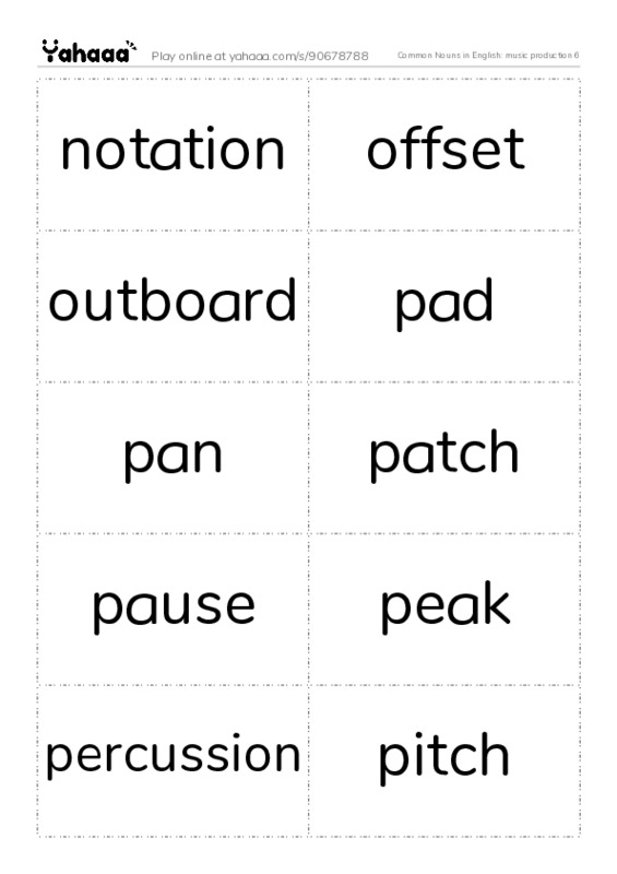 Common Nouns in English: music production 6 PDF two columns flashcards