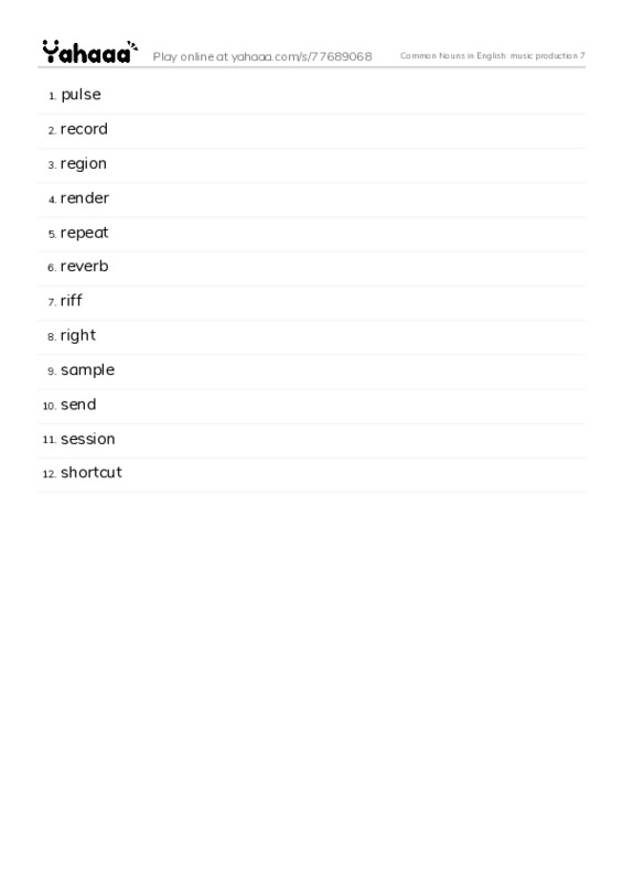 Common Nouns in English: music production 7 PDF words glossary