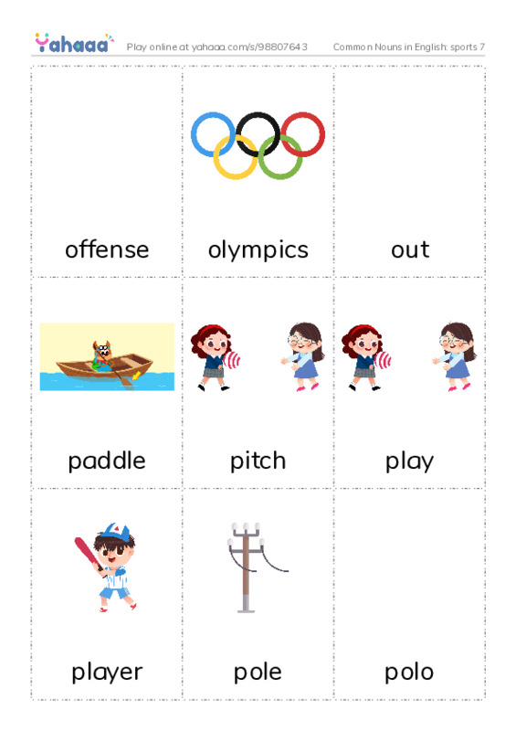 Common Nouns in English: sports 7 PDF flaschards with images