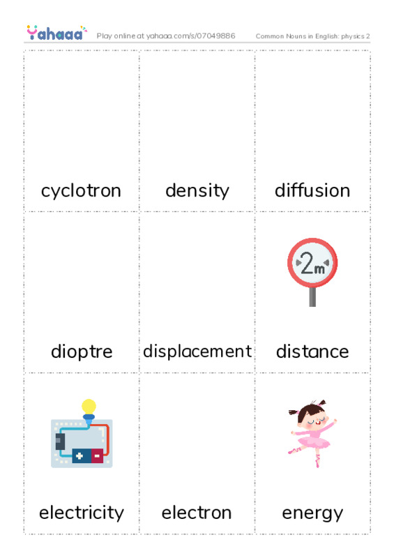 Common Nouns in English: physics 2 PDF flaschards with images