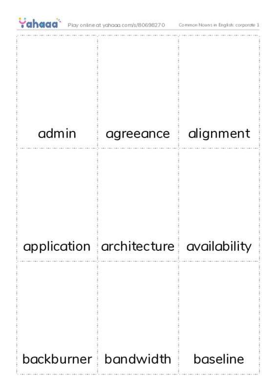 Common Nouns in English: corporate 1 PDF flaschards with images