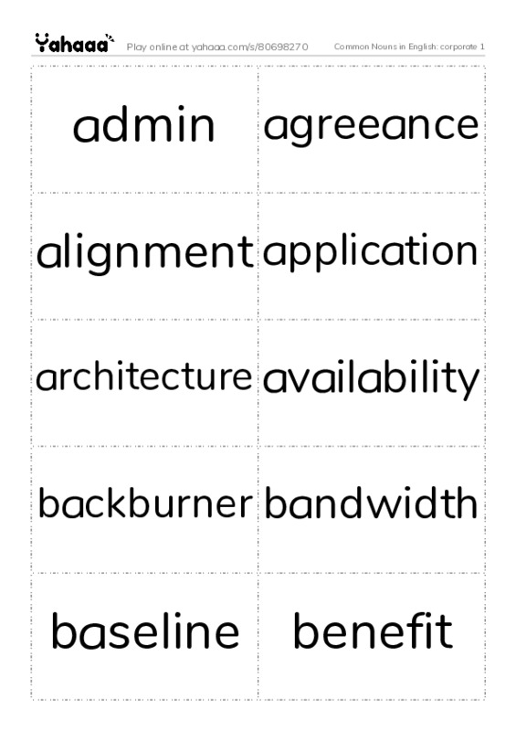 Common Nouns in English: corporate 1 PDF two columns flashcards