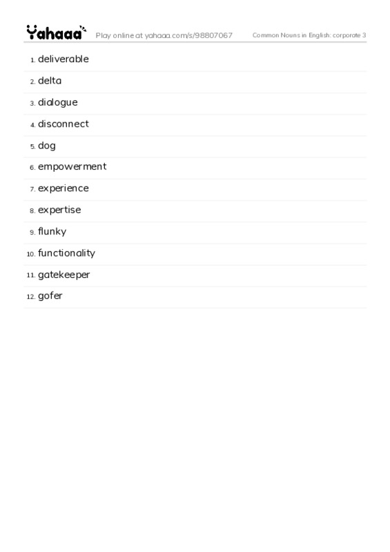Common Nouns in English: corporate 3 PDF words glossary