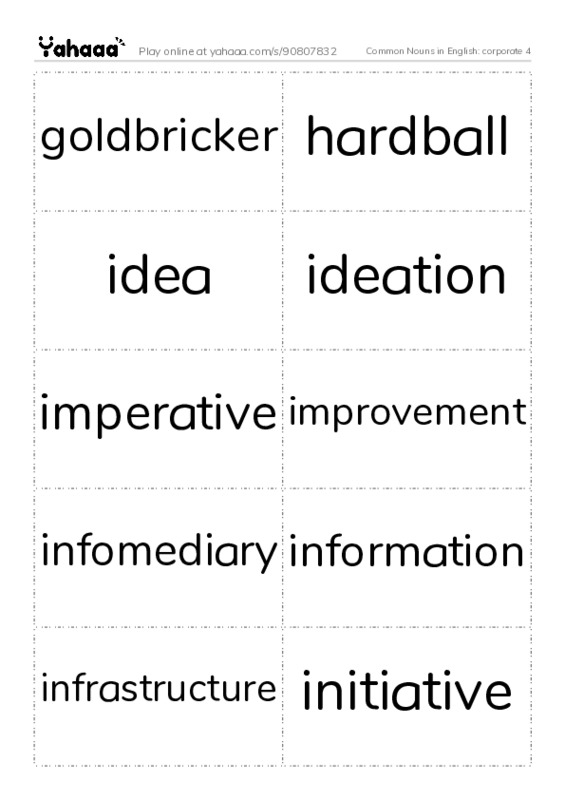 Common Nouns in English: corporate 4 PDF two columns flashcards