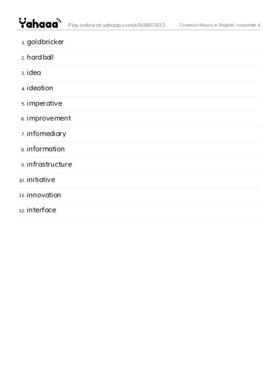 Common Nouns in English: corporate 4 PDF words glossary