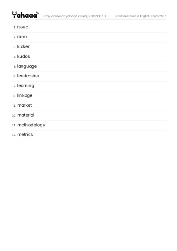 Common Nouns in English: corporate 5 PDF words glossary