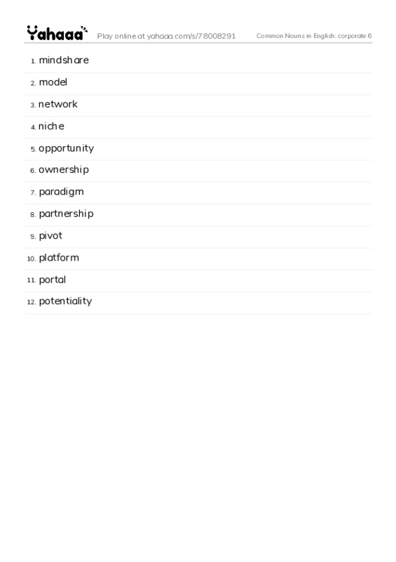 Common Nouns in English: corporate 6 PDF words glossary