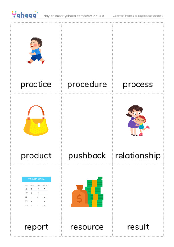 Common Nouns in English: corporate 7 PDF flaschards with images