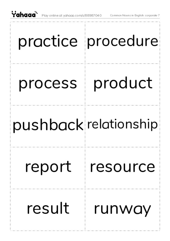 Common Nouns in English: corporate 7 PDF two columns flashcards