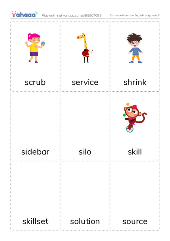 Common Nouns in English: corporate 8 PDF flaschards with images