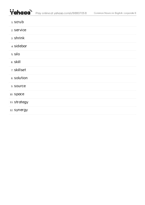 Common Nouns in English: corporate 8 PDF words glossary