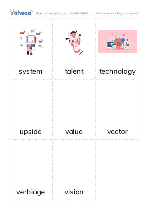 Common Nouns in English: corporate 9 PDF flaschards with images