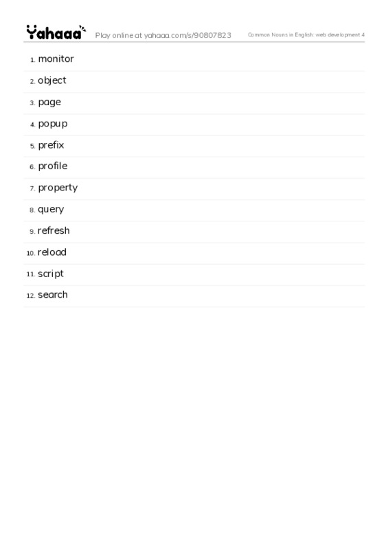 Common Nouns in English: web development 4 PDF words glossary