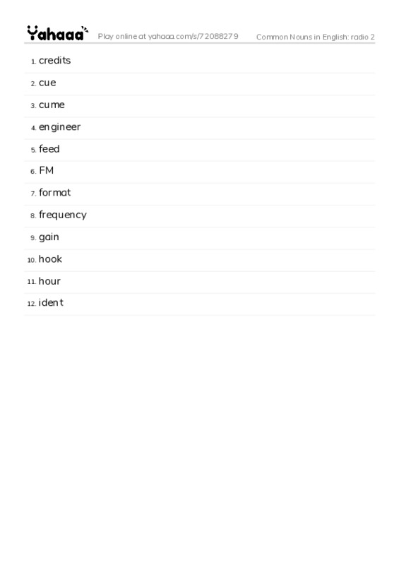 Common Nouns in English: radio 2 PDF words glossary