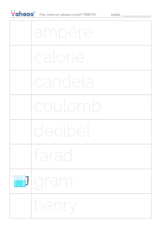 Common Nouns in English: physics units 1 PDF one column image words