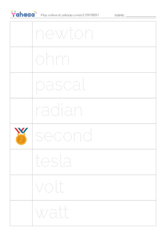 Common Nouns in English: physics units 2 PDF one column image words