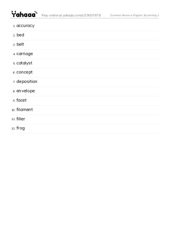 Common Nouns in English: 3d printing 1 PDF words glossary