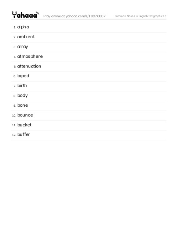 Common Nouns in English: 3d graphics 1 PDF words glossary