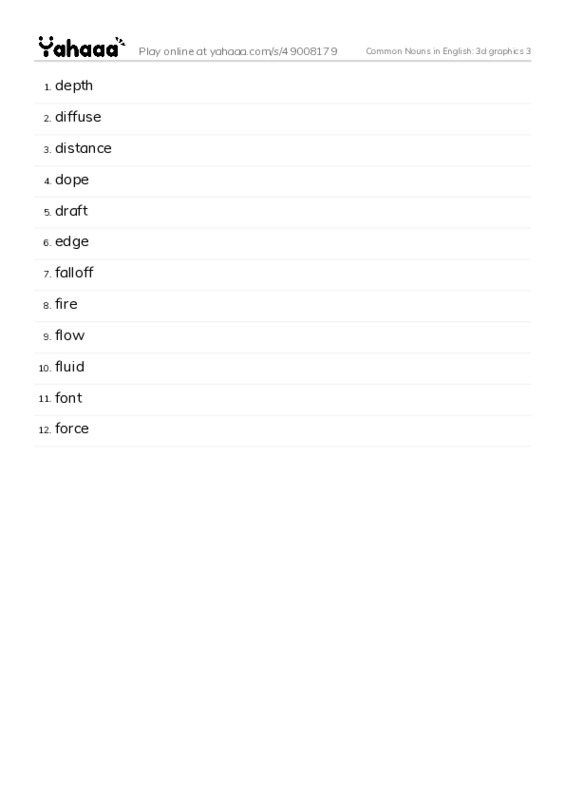 Common Nouns in English: 3d graphics 3 PDF words glossary