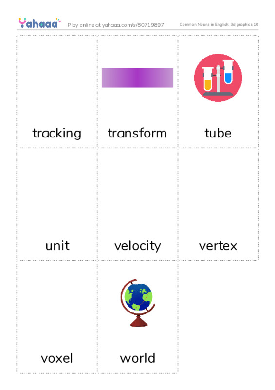 Common Nouns in English: 3d graphics 10 PDF flaschards with images