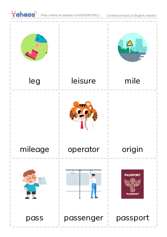 Common Nouns in English: travel 3 PDF flaschards with images