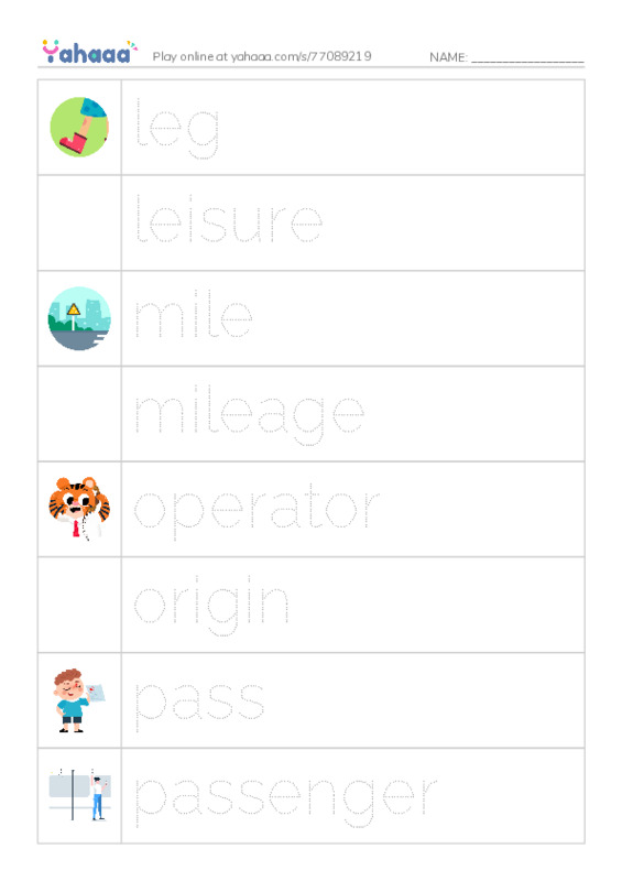 Common Nouns in English: travel 3 PDF one column image words
