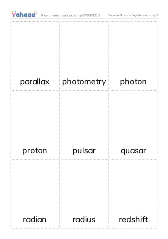 Common Nouns in English: astronomy 3 PDF flaschards with images
