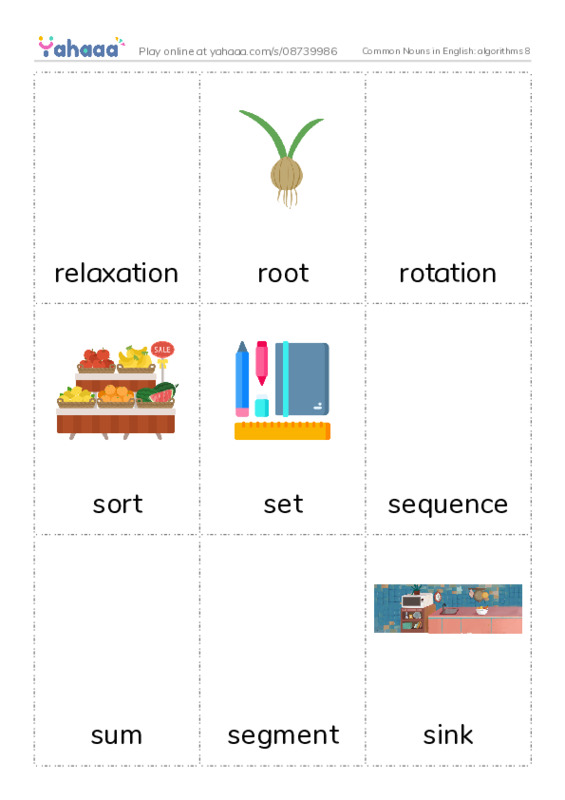 Common Nouns in English: algorithms 8 PDF flaschards with images