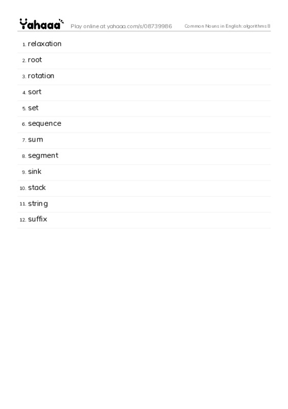 Common Nouns in English: algorithms 8 PDF words glossary
