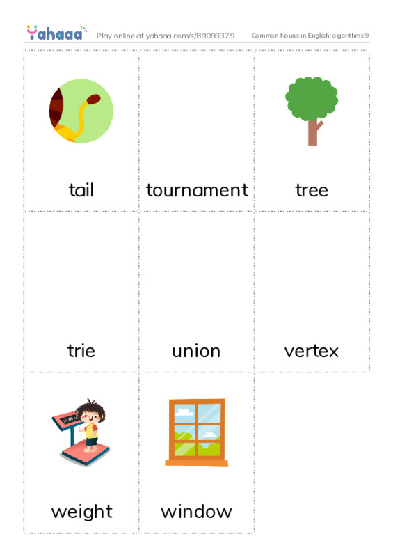 Common Nouns in English: algorithms 9 PDF flaschards with images