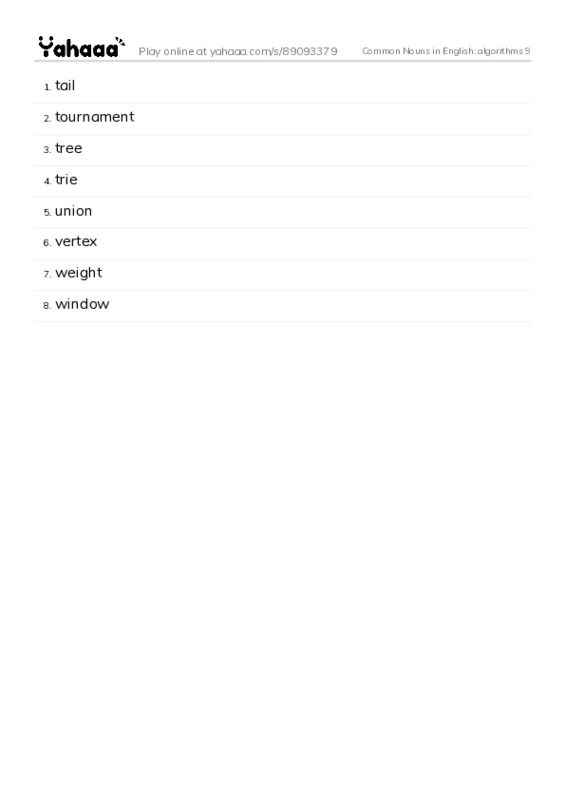 Common Nouns in English: algorithms 9 PDF words glossary